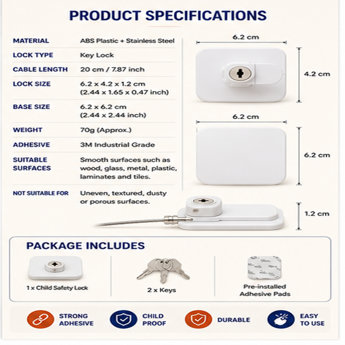 Premium Child Safety Cabinet & Drawer Lock with Key