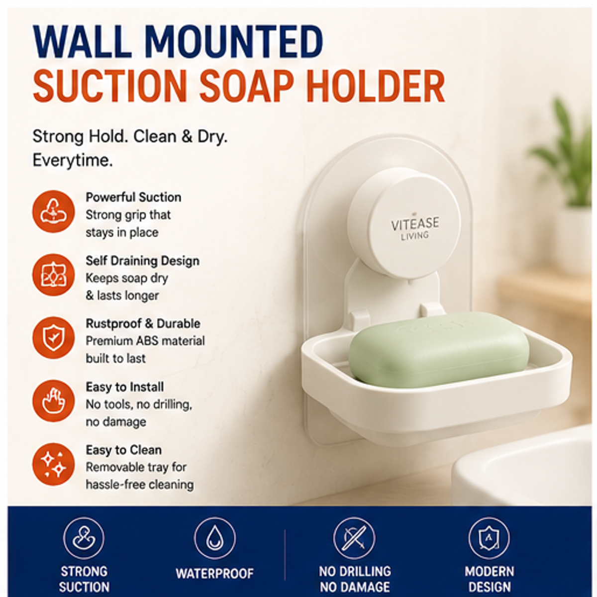 Wall Mounted Suction Soap Holder