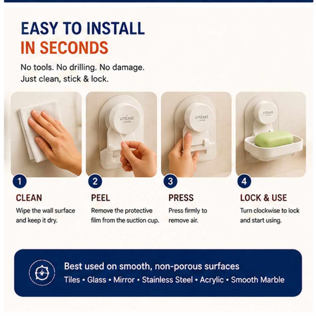 Wall Mounted Suction Soap Holder