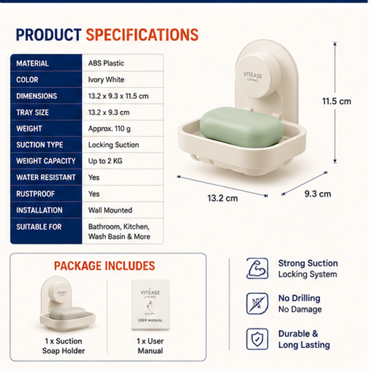 Wall Mounted Suction Soap Holder